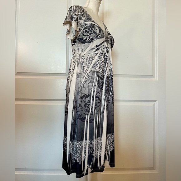 Vtg Y2K Boho Apt.9 Midi Stretch Dress Gray White Pattern Dye Print Scoop Neck MD - Picture 3 of 15